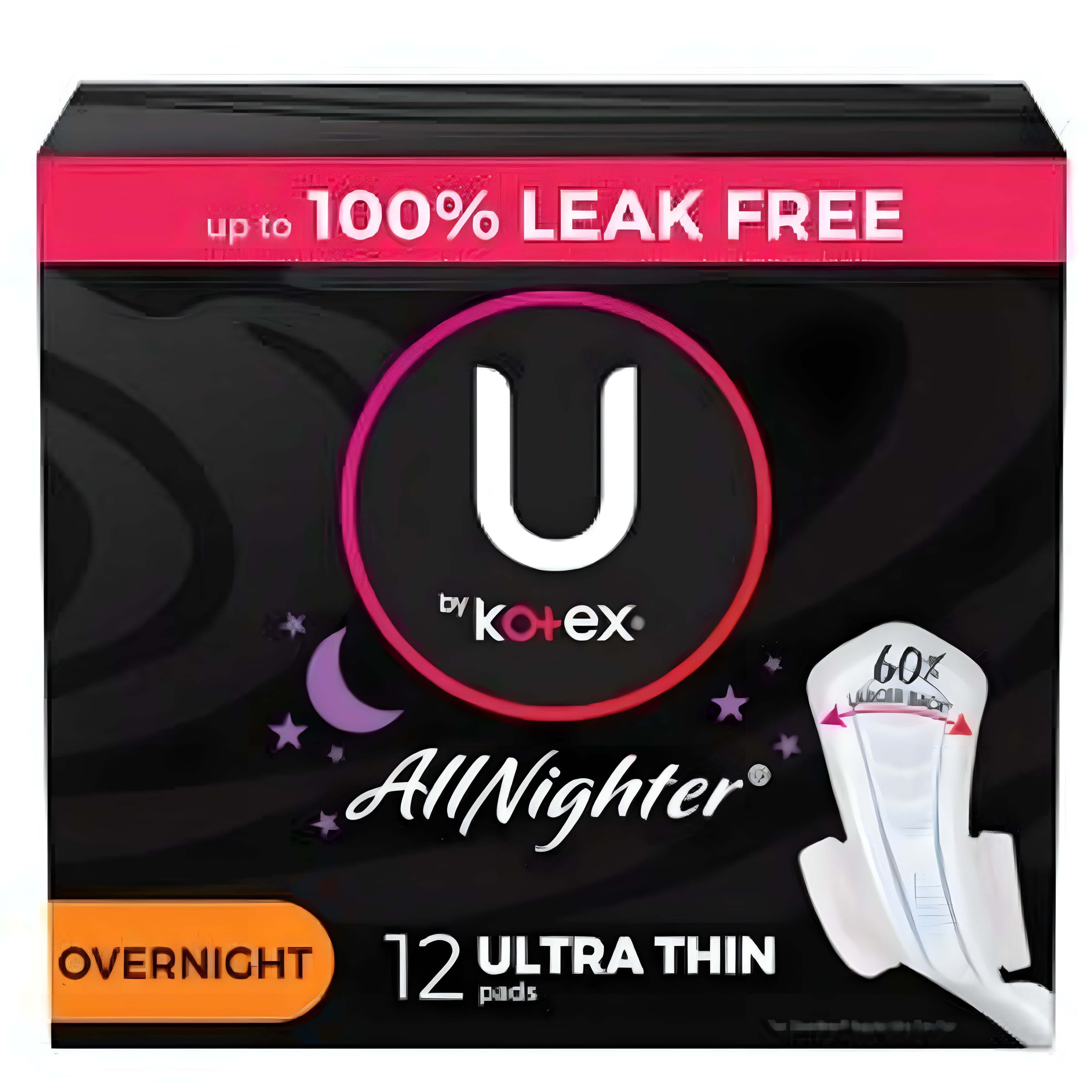 U by Kotex AllNighter Ultra Thin Pads, Overnight Absorbency - Package of 12 - Image 1