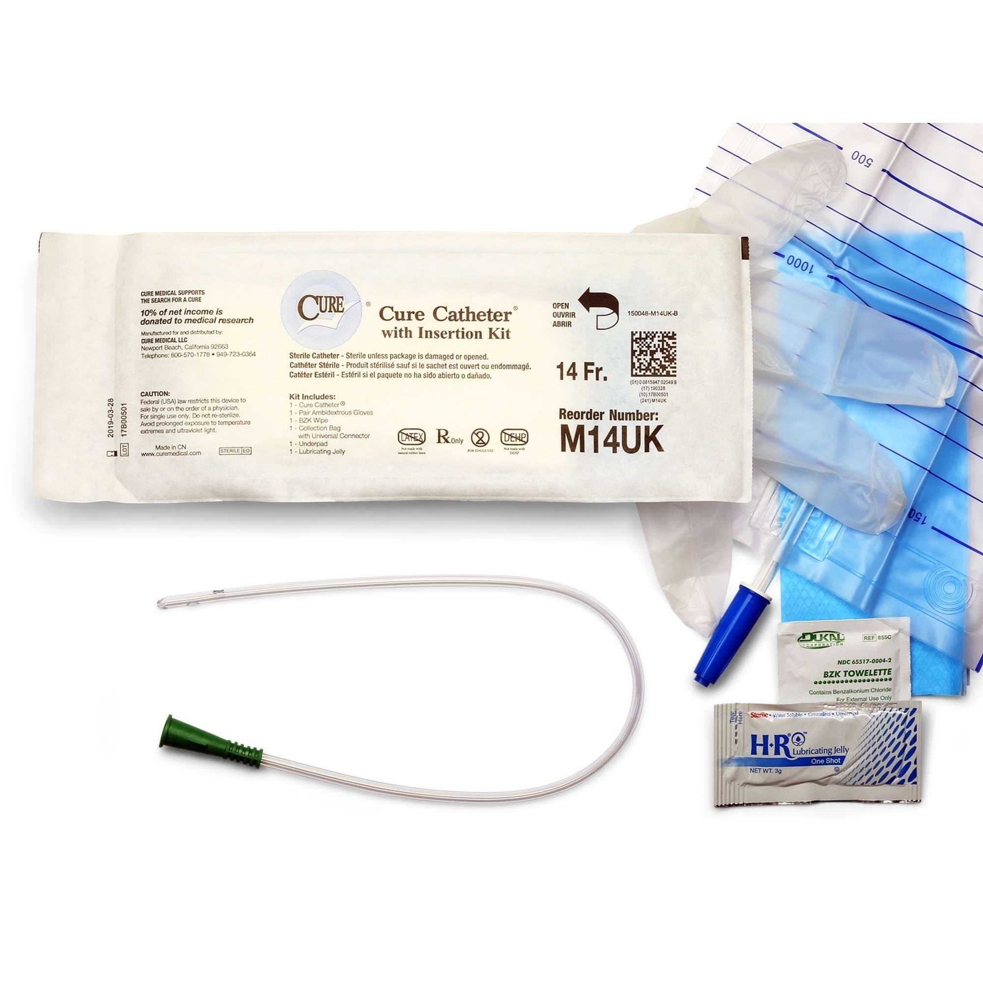 Cure U-Shaped Pocket Intermittent Catheter Kit for men