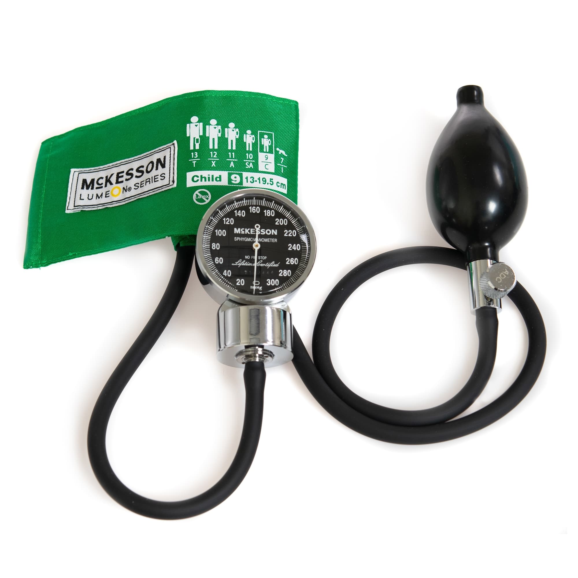 McKesson LUMEON Aneroid Sphygmomanometer Unit Latex Free Bladder Green Nylon Cuff - Image 1
