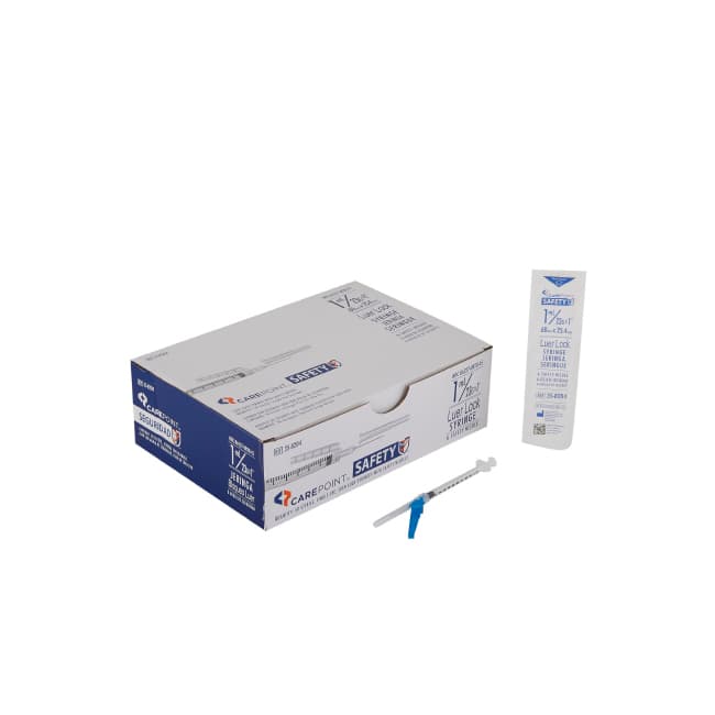 Carepoint Safety Safety Hypodermic Syringe with Detachable Needle, 23 Gauge, 1 Inch, 1 mL - Box of 50 - Image 1