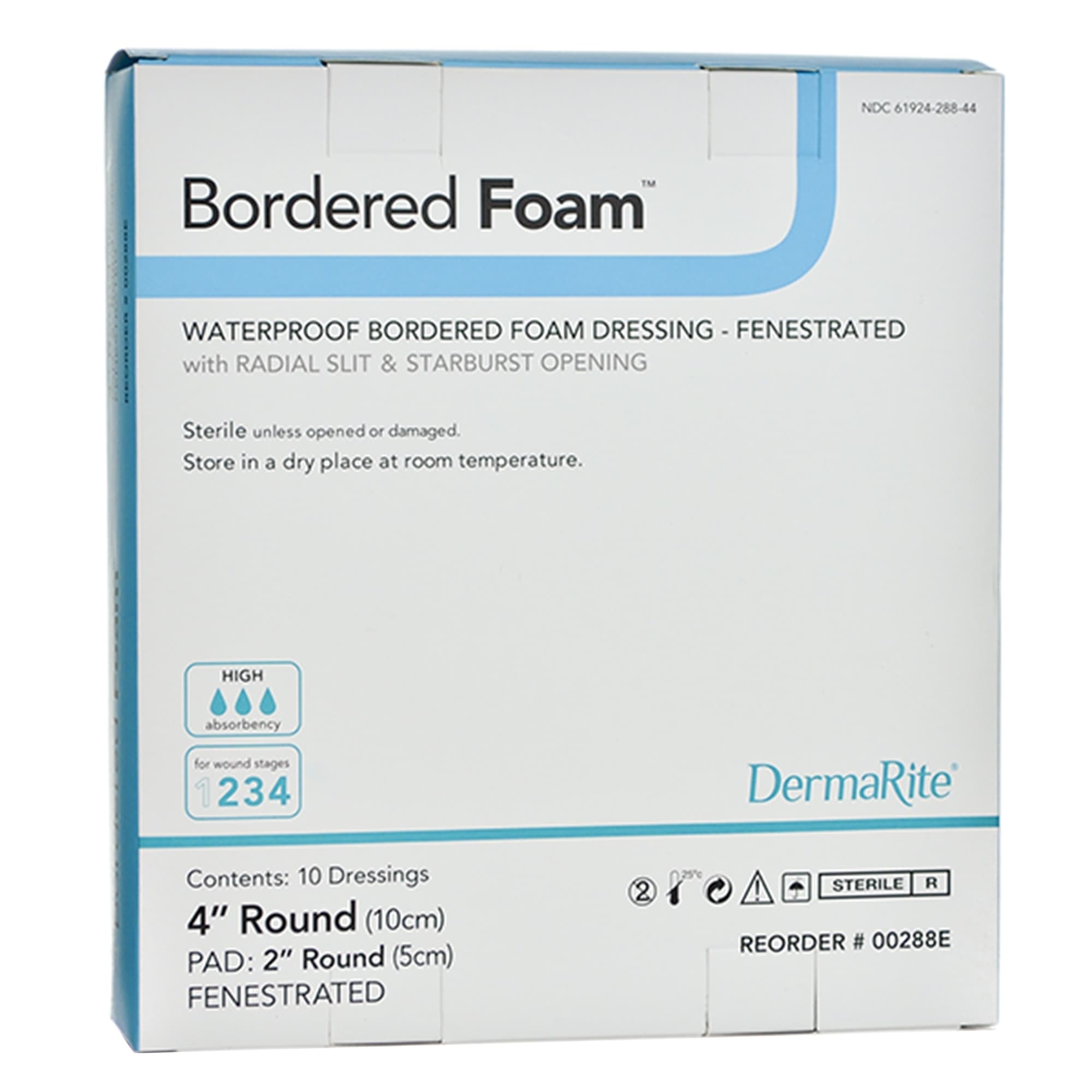 DermaRite Bordered Foam Waterproof Foam Dressing, 4 Inch Fenestrated - Image 2