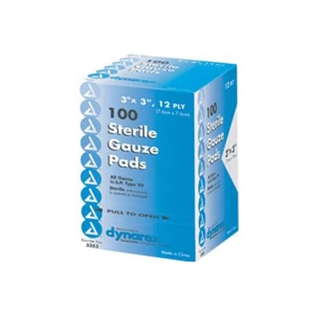 Dynarex Self-Adhering Gauze Pad,12 Ply, Sterile, 3" x 3" - Box of 100 - Image 1