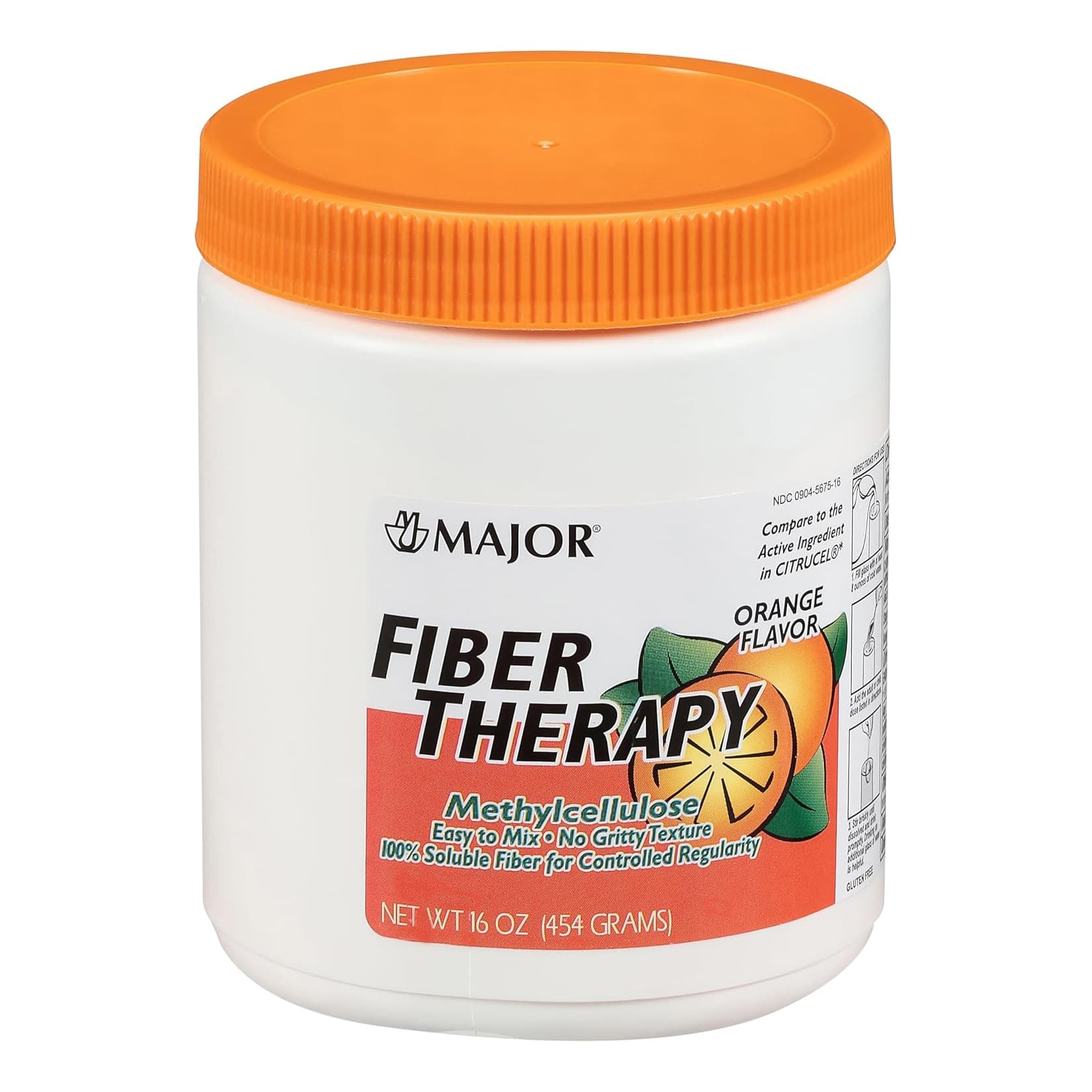 Major Fiber Therapy Powder, MethylCellulose, Orange Flavor, 16 oz