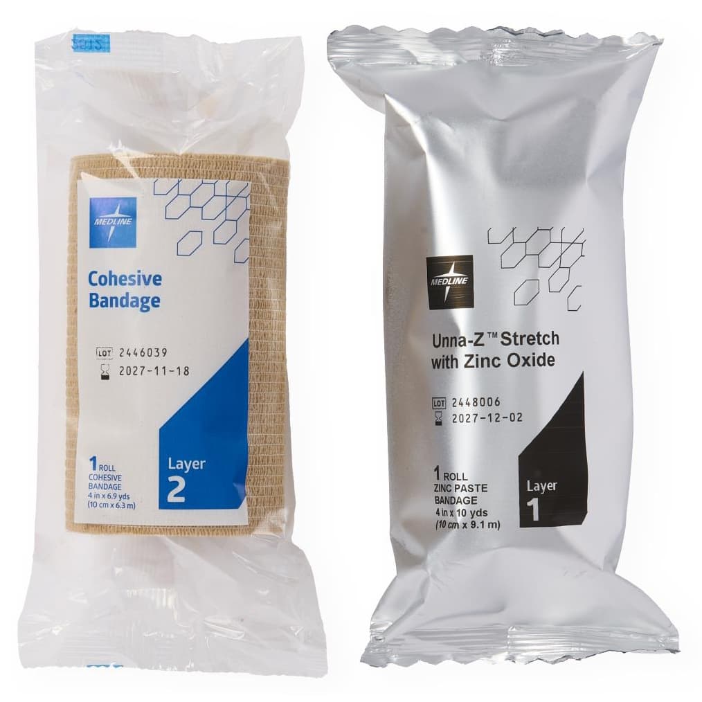 Unna-Z Stretch Zinc Oxide Compression Bandages, Knitted design with Cohesive Bandage