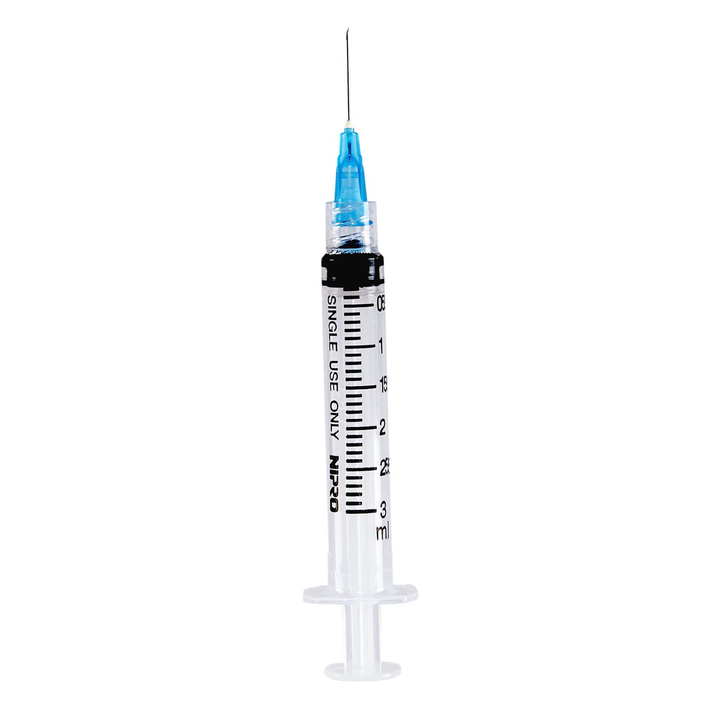 Nipro Standard Hypodermic Syringe with Needle, 3 mL, 25 Gauge x 5/8 Inch - Box of 100 - Image 1